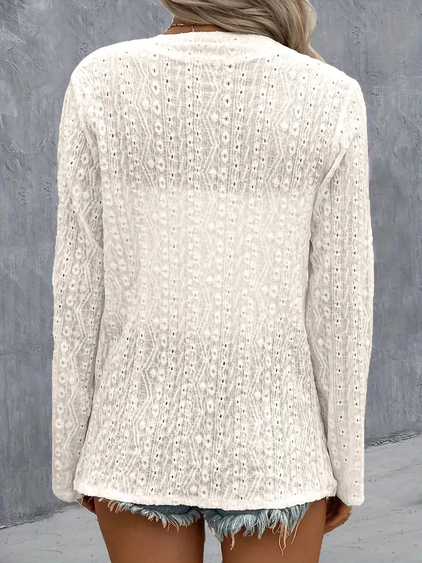 Eyelet Roll-Tab Sleeve Cardigan  Style Ratio