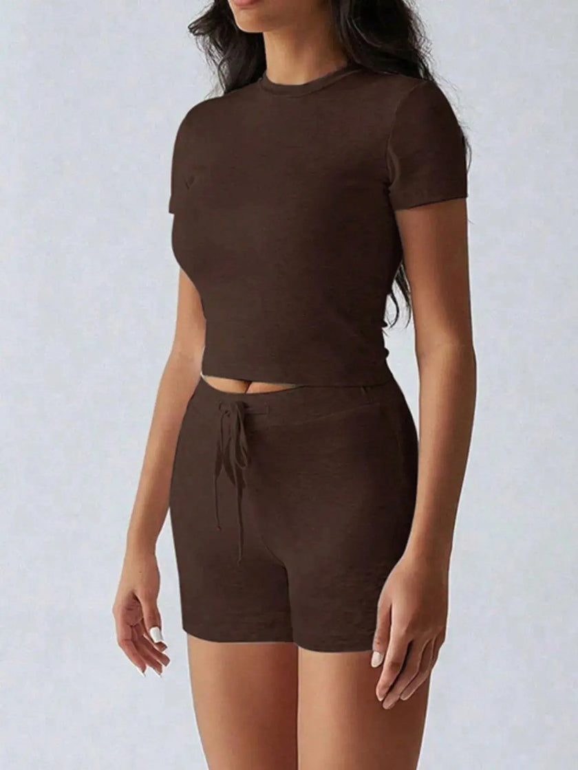 Round Neck Short Sleeve Top and Shorts Loungewear  Style Ratio