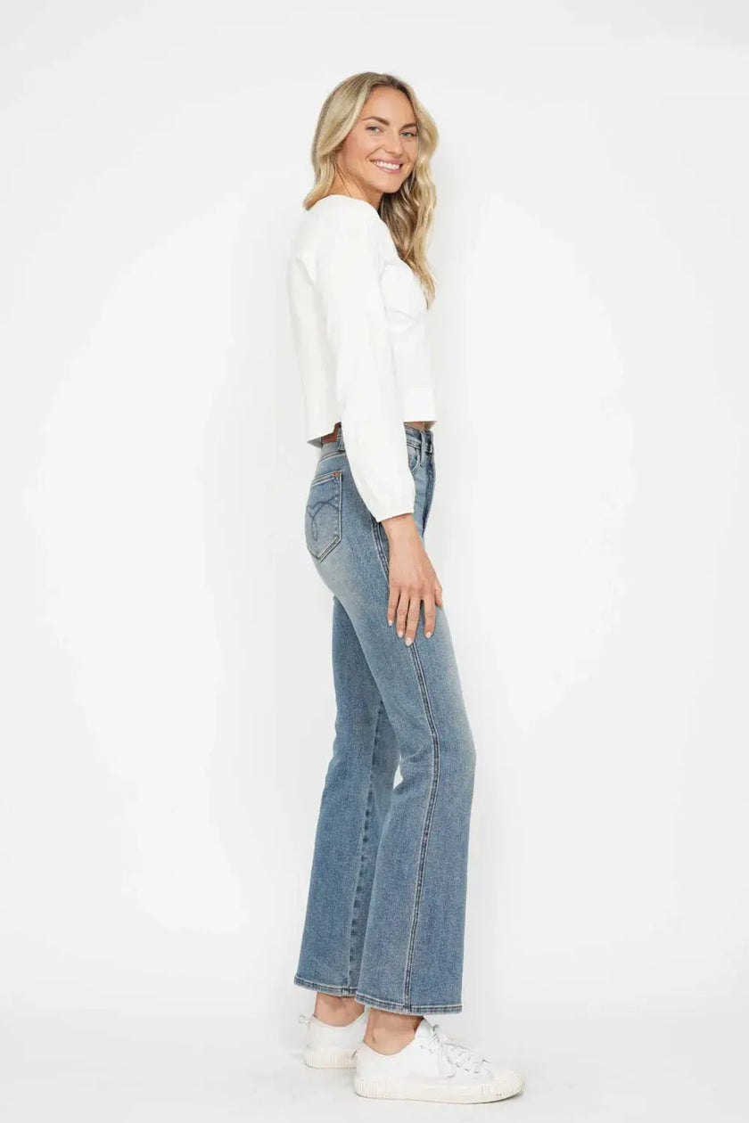 Judy Blue Full Size Tummy Control Back Embroidered Pocketed Bootcut Jeans  Style Ratio
