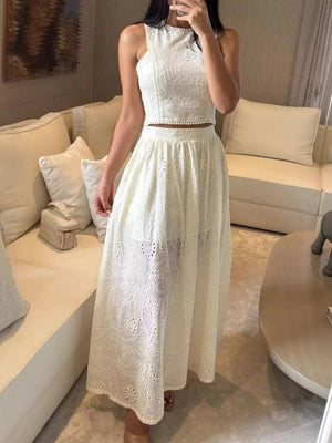 Eyelet Crop Top and Maxi Skirt Set  Style Ratio