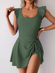 Ruffled Sleeve One-Piece Swim Dress  Style Ratio