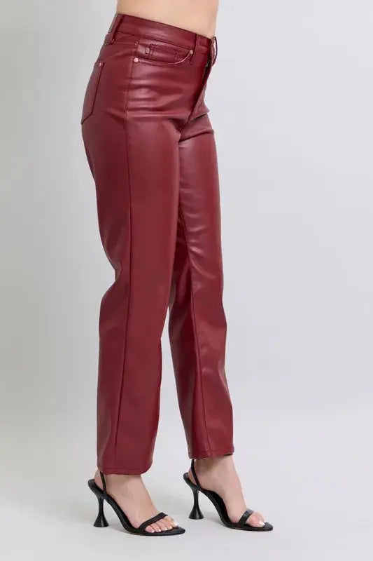 Judy Blue Full Size High Waist Tummy Control Faux Leather Straight Pants  Style Ratio