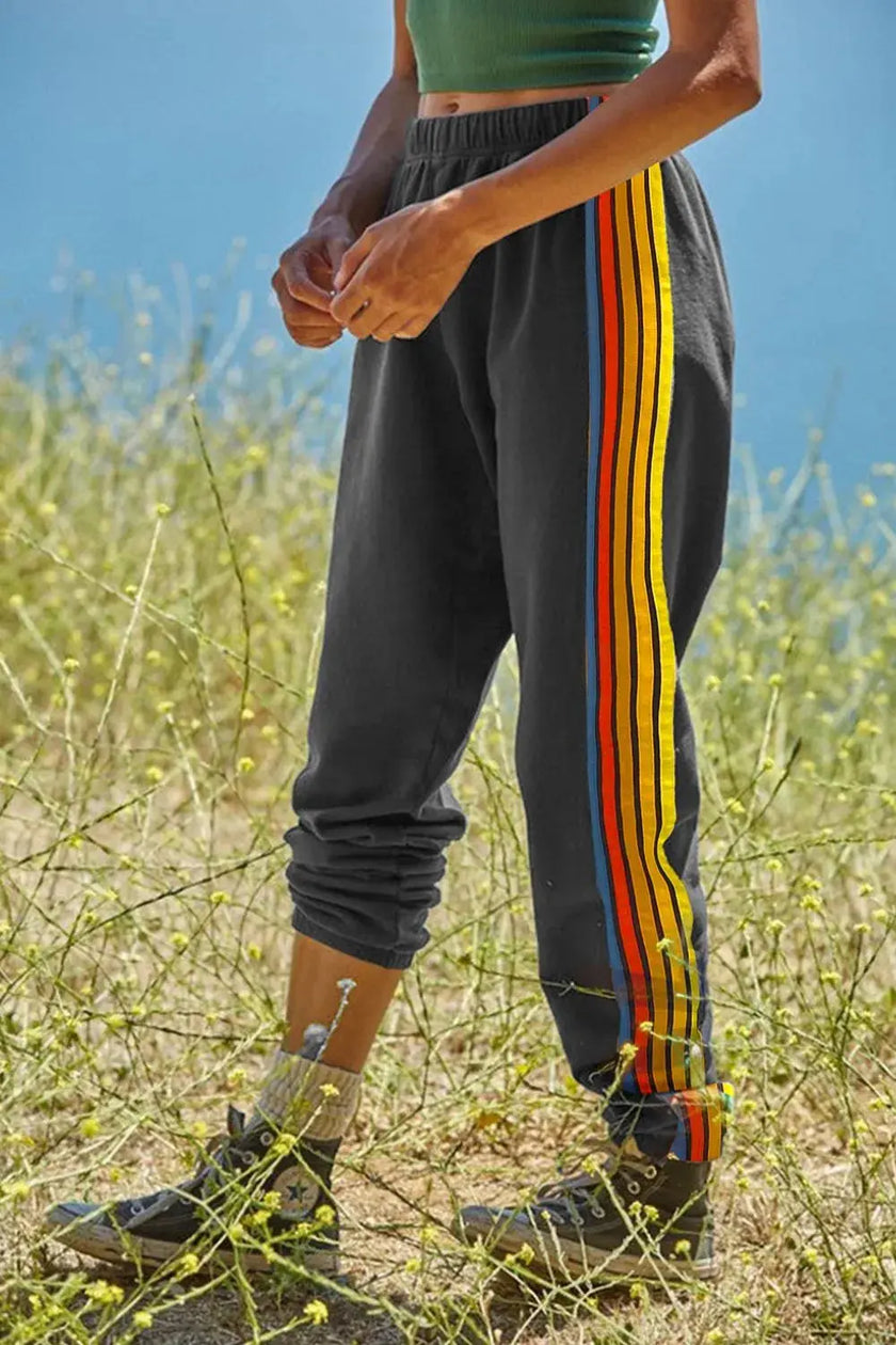 Contrast Striped Elastic Waist Active Pants  Style Ratio