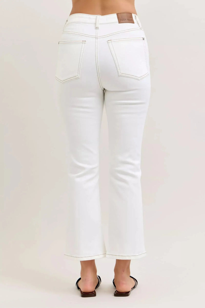 Judy Blue Contrast Stitching Cropped Flare Jeans  Style Ratio