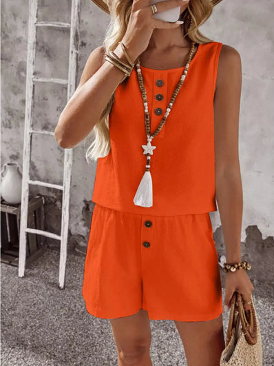 Decor Button Round Neck Tank and Shorts Set  Style Ratio