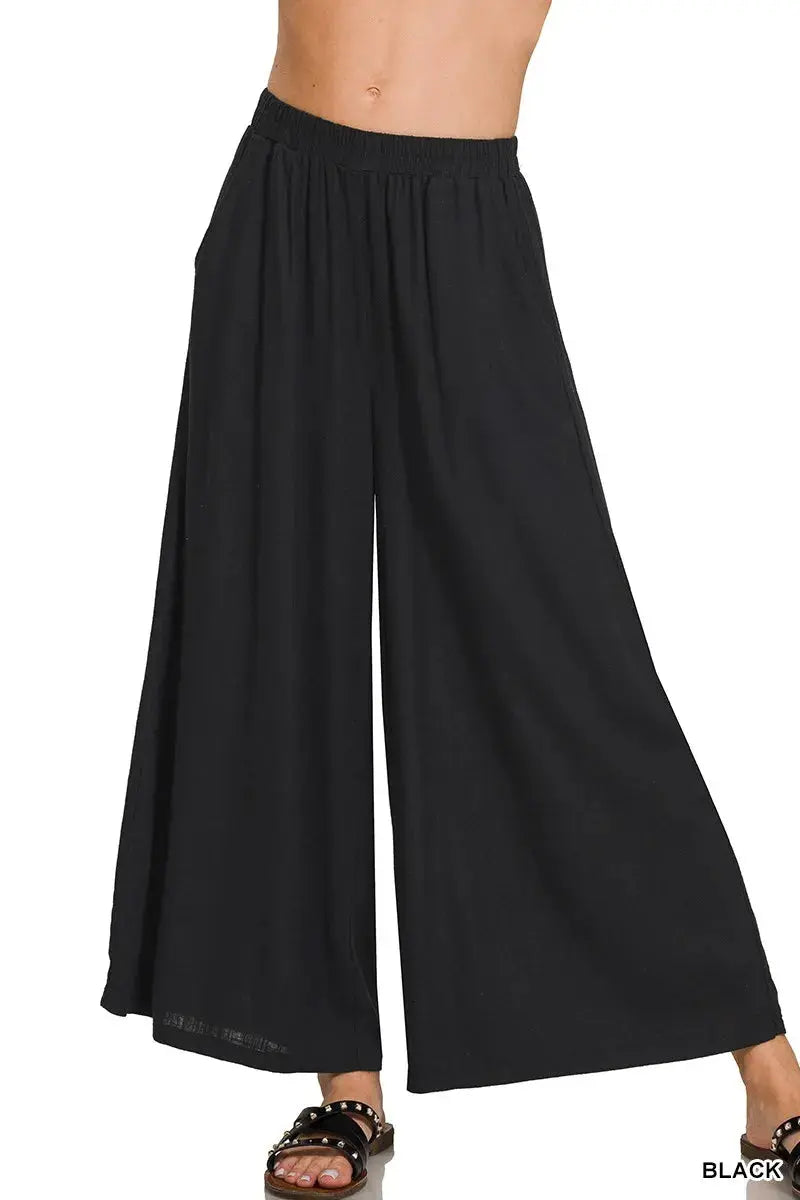 Zenana Woven Pleated Linen Blend Wide Leg Pants  Style Ratio