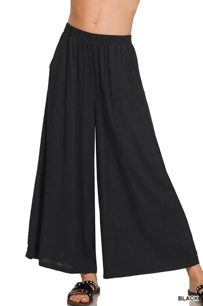Zenana Woven Pleated Linen Blend Wide Leg Pants  Style Ratio
