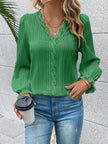 V-Neck Lace Detail Flounce Sleeve Blouse  Style Ratio