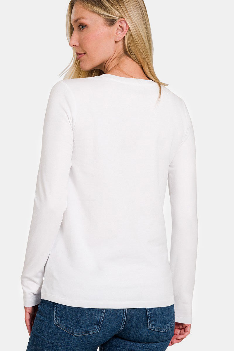 Solid Color Round Neck Long Sleeve Shirt