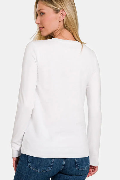 Solid Color Round Neck Long Sleeve Shirt Trendsi