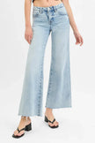 RISEN Full Size Tummy Control Low Rise Wide Leg Raw Cut Hem Jeans Plus Size  Style Ratio