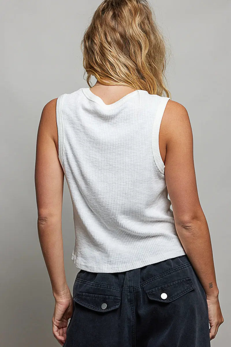 POL Ribbed V-Neck Tank with Stud Point  Style Ratio