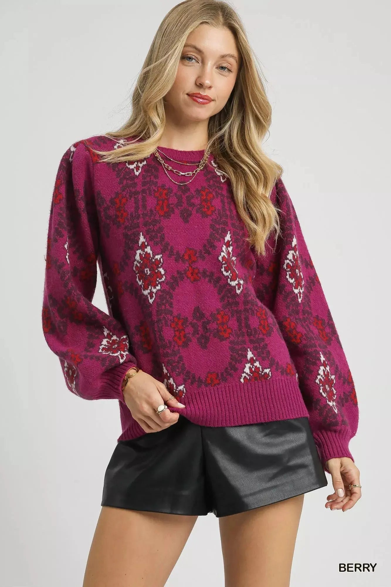 Umgee Boho Patterned Long Sleeve Sweater  Style Ratio