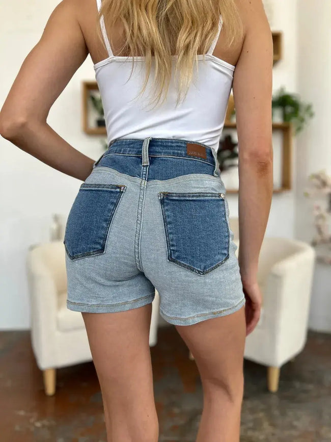 Judy Blue Full Size Color Block Denim Shorts  Style Ratio