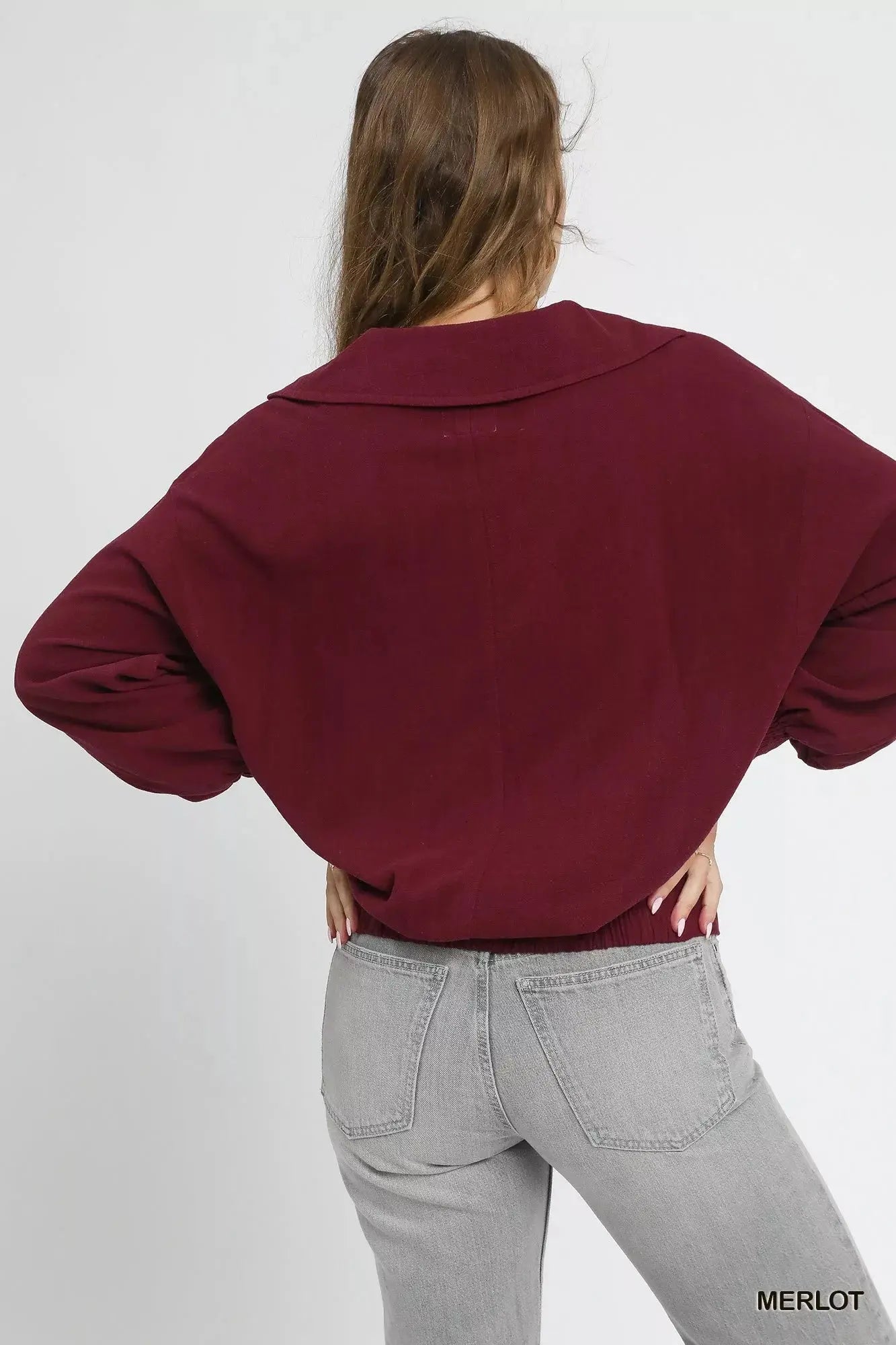 Umgee Linen Long Sleeves Elastic Hem Blouse  Style Ratio