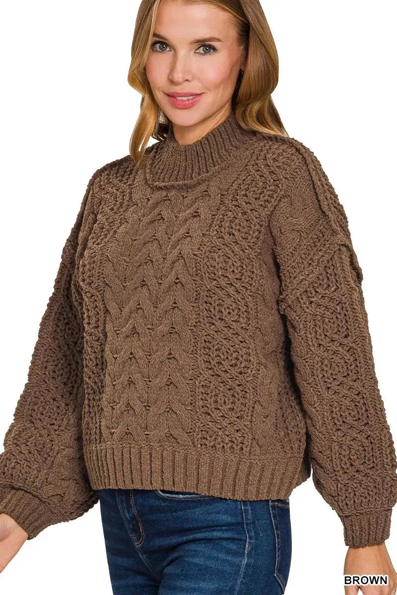 Zenana Cable-Knit Ribbed Turtleneck Sweater  Style Ratio