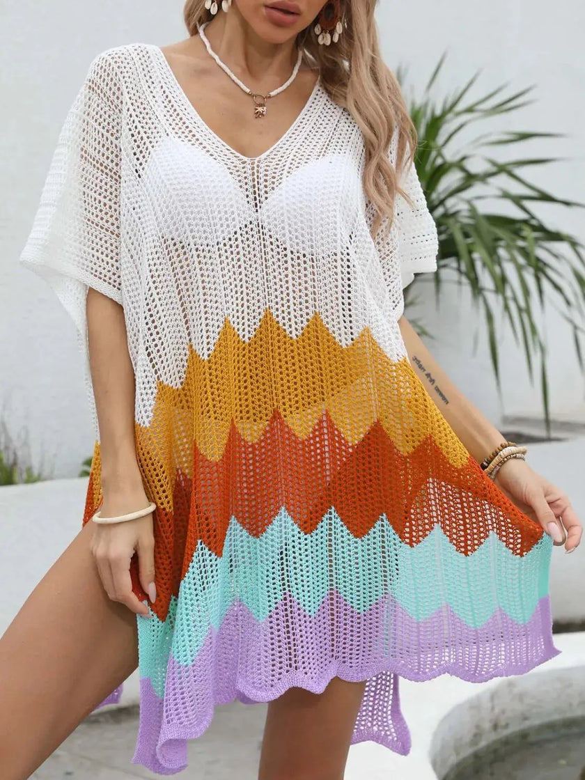 Openwork V-Neck Half Sleeve Cover-Up  Style Ratio