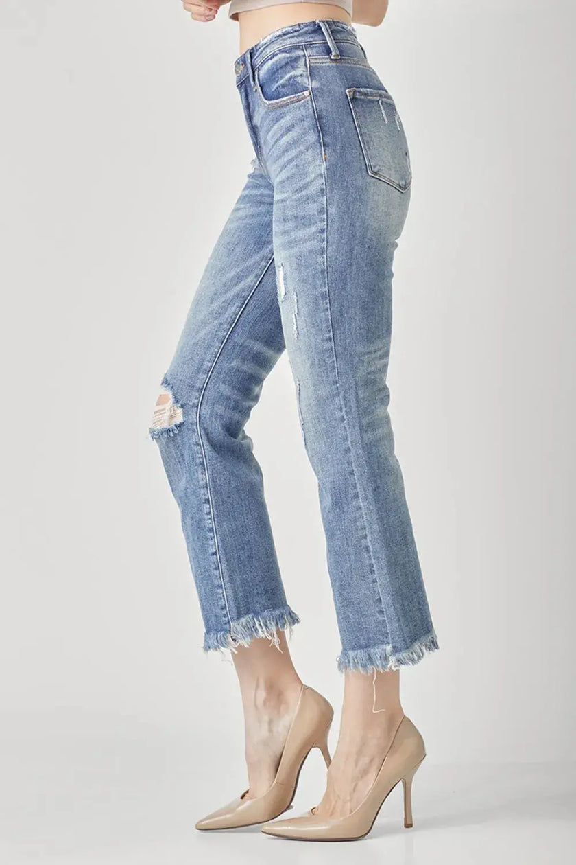 RISEN High Waist Distressed Cropped Bootcut Jeans  Style Ratio
