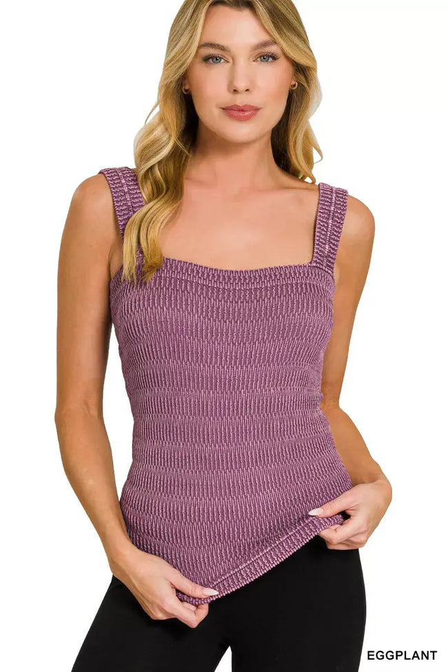 Zenana Seamless Winkle Stone Washed Tank Top  Style Ratio
