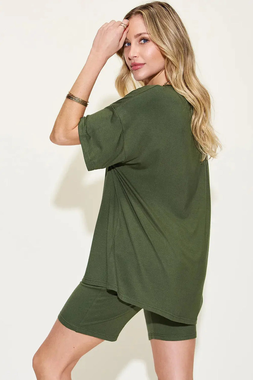 Basic Bae Full Size V-Neck Drop Shoulder Shirt and Shorts Loungewear  Style Ratio
