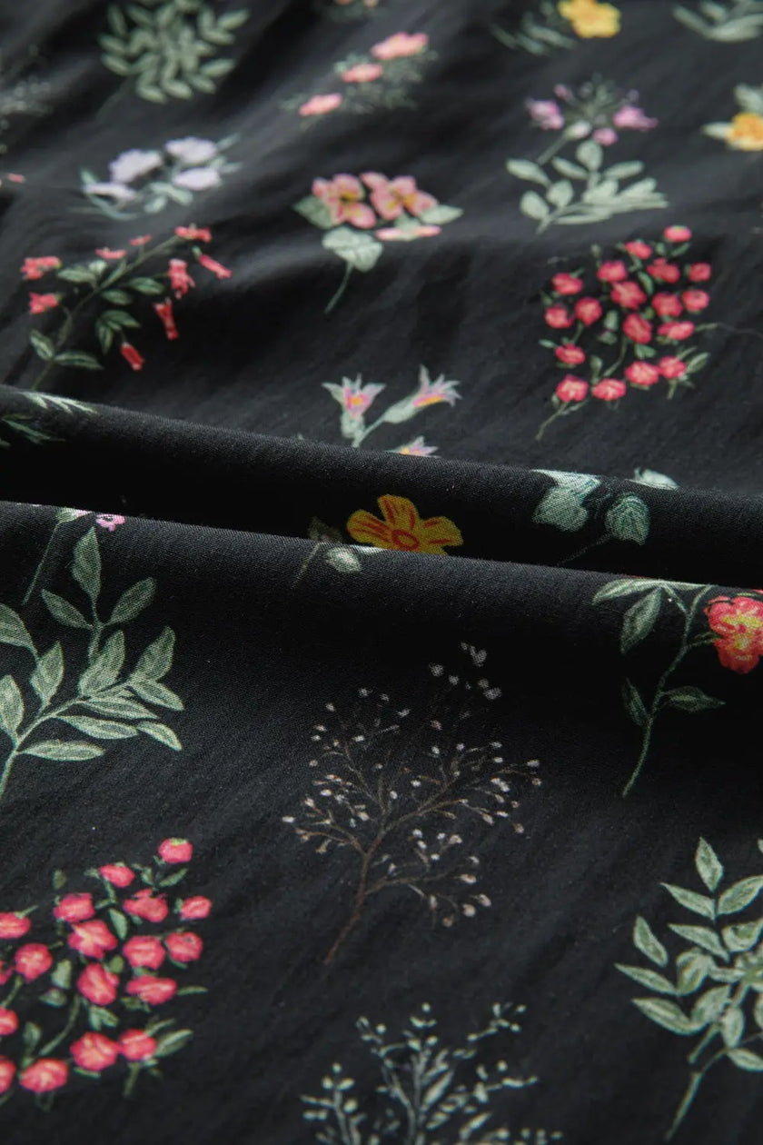 Contrast Frilled Trim Short Sleeve Floral Shirt  Style Ratio