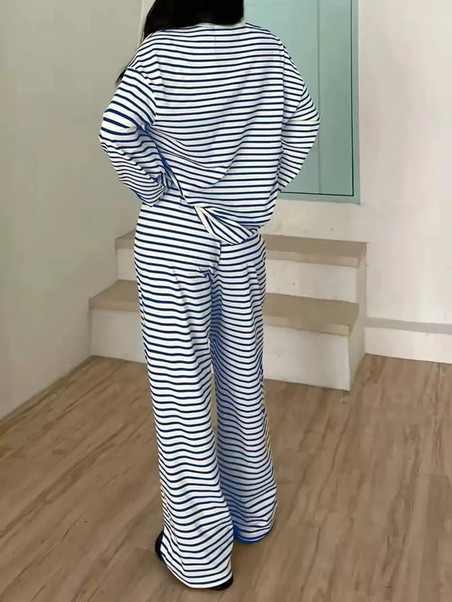 Striped Long Sleeve Top and Pants Loungewear  Style Ratio