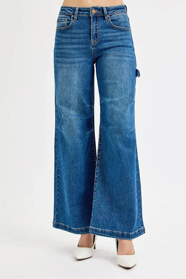 RISEN Full Size High Rise Wide Leg Patch Detailed Jeans  Style Ratio