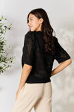 Mandy Ribbed Trim Round Neck Knit Blouse  Style Ratio