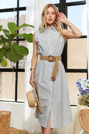 Adora Button Down Sleeveless Midi Dress Trendsi