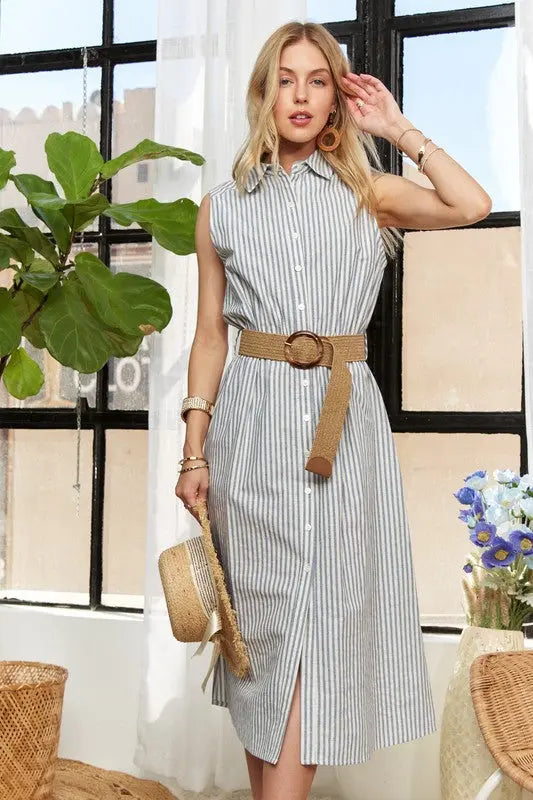 Adora Button Down Sleeveless Midi Dress  Style Ratio