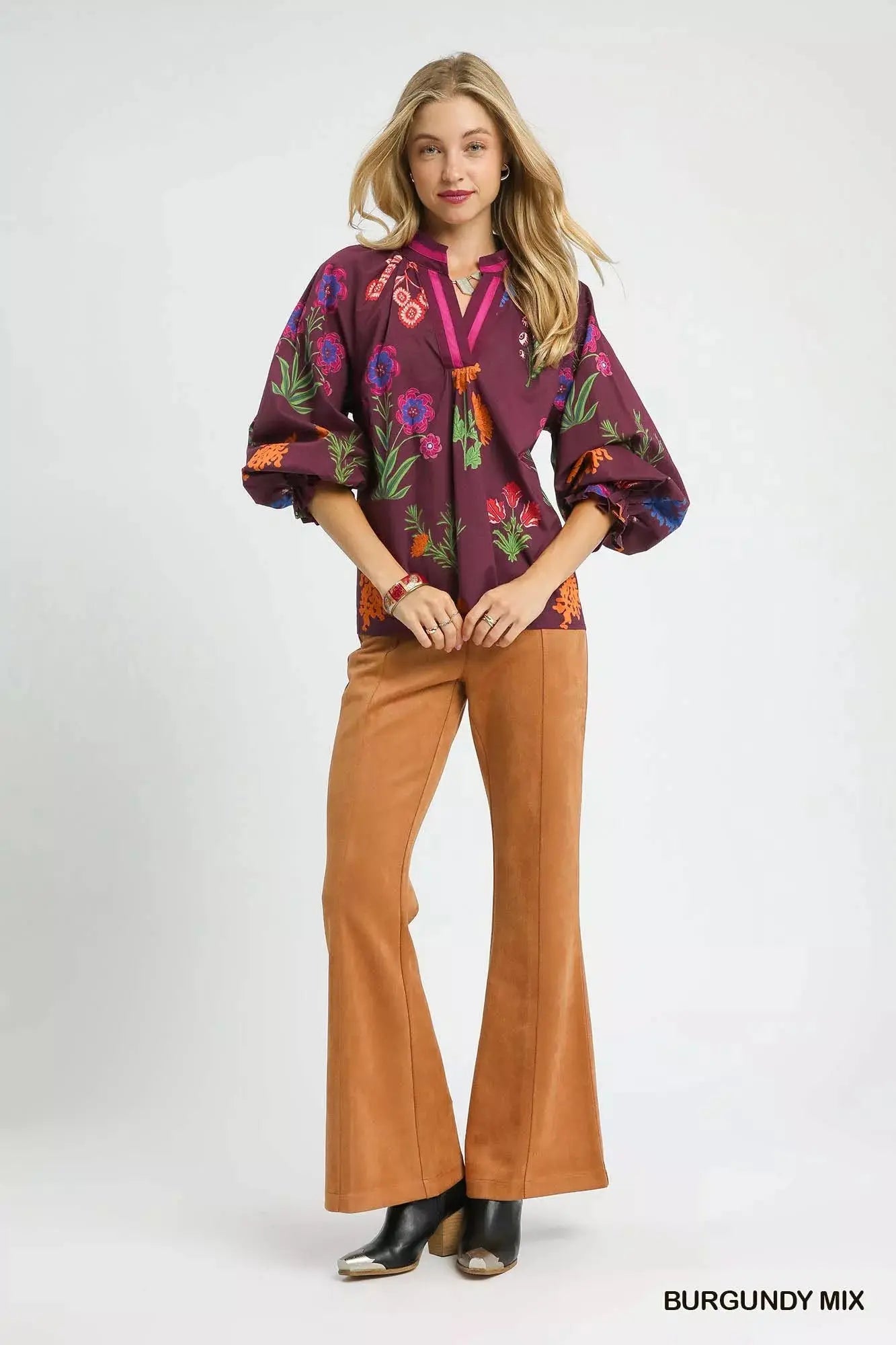 Umgee Floral Print Flounce Sleeve Blouse  Style Ratio