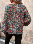 Printed V-Neck Balloon Sleeve Blouse  Style Ratio