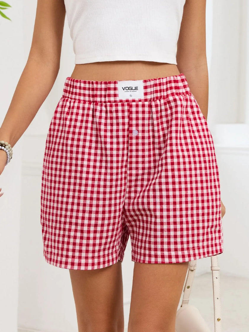 Gingham Elastic Waist Casual Shorts  Style Ratio