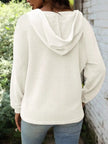 Full Size Button Detail Waffle Knit Hoodie  Style Ratio