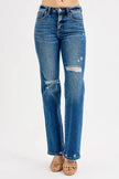 RISEN Full Size Tummy Control High Rise Straight Distressed Jeans  Style Ratio