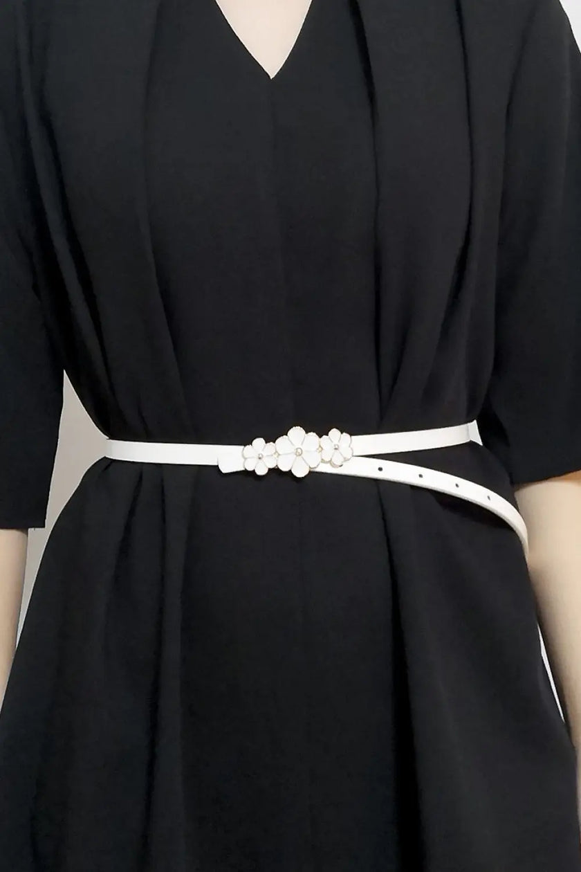 Flower Decor Skinny PU Belt  Style Ratio