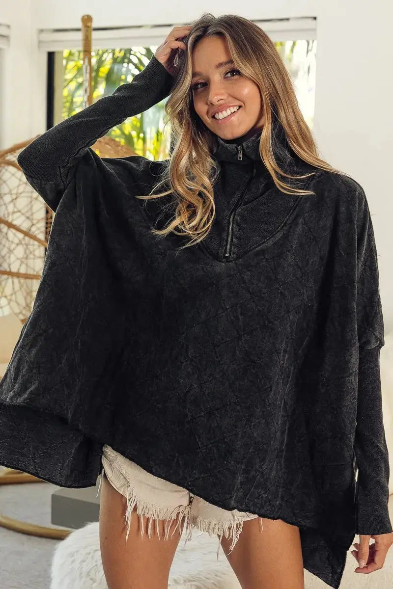 BiBi Vintage Washed Quilted Half Zip Top  Style Ratio