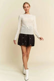 Davi & Dani Long Sleeve Sheer Small Embroidered Bows Lace Blouse  Style Ratio