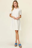 Double Take Full Size Texture Collared Neck Short Sleeve Dress  Style Ratio