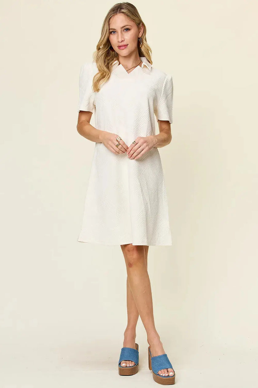 Double Take Full Size Texture Collared Neck Short Sleeve Dress  Style Ratio