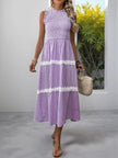 Smocked Striped Lace Trim Sleeveless Midi Dress  Style Ratio