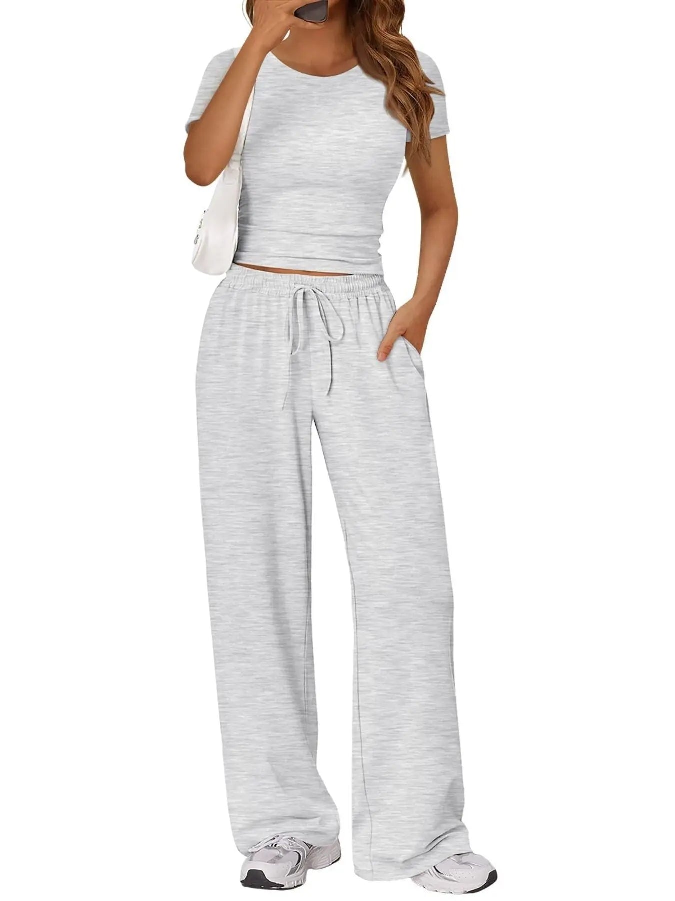 Round Neck Short Sleeve Shirt and Pants Loungewear  Style Ratio