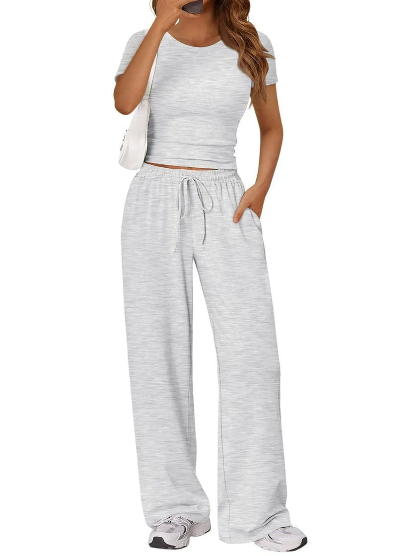 Round Neck Short Sleeve Shirt and Pants Loungewear  Style Ratio