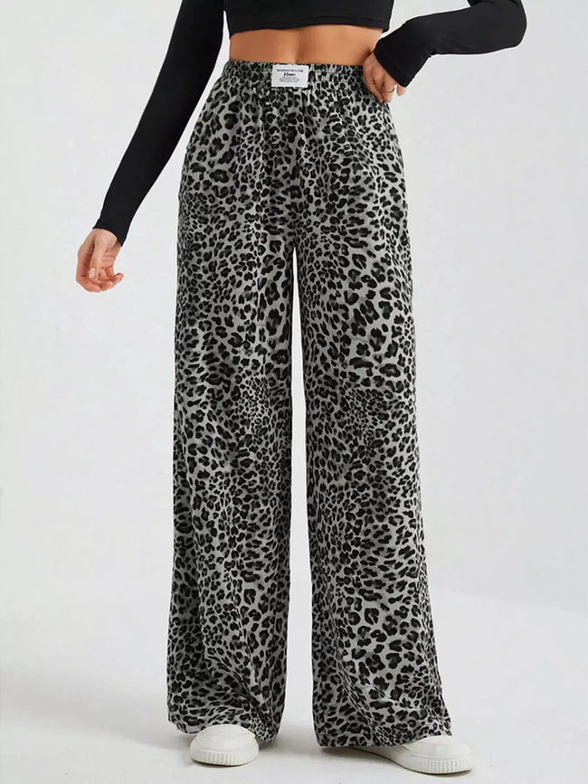 Full Size Leopard Print Wide Leg Pants Plus Size  Style Ratio
