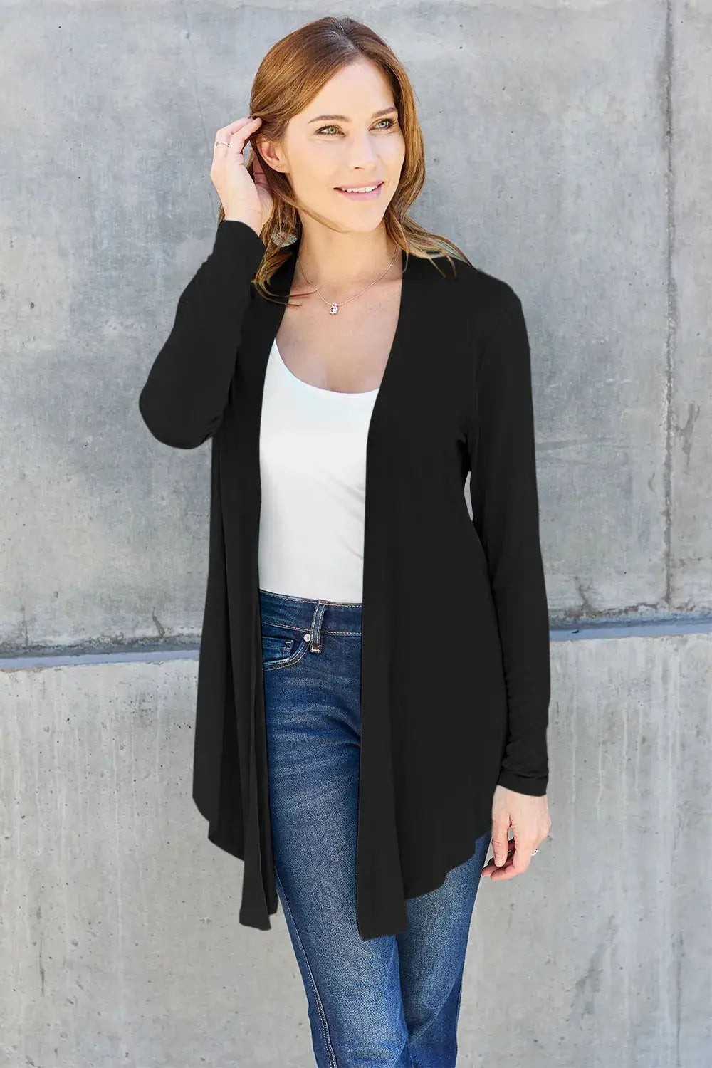Basic Bae Full Size Open Front Long Sleeve Cardigan  Style Ratio