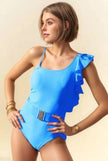 Davi & Dani Solid One Shoulder Ruffle One Piece Swimsuit  Style Ratio