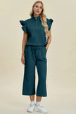 Double Take Full Size Texture Ruffle Short Sleeve Top and Wide Leg Pants Set  Style Ratio