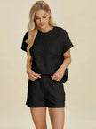 Double Take Full Size Texture T-Shirt and Shorts Set  Style Ratio