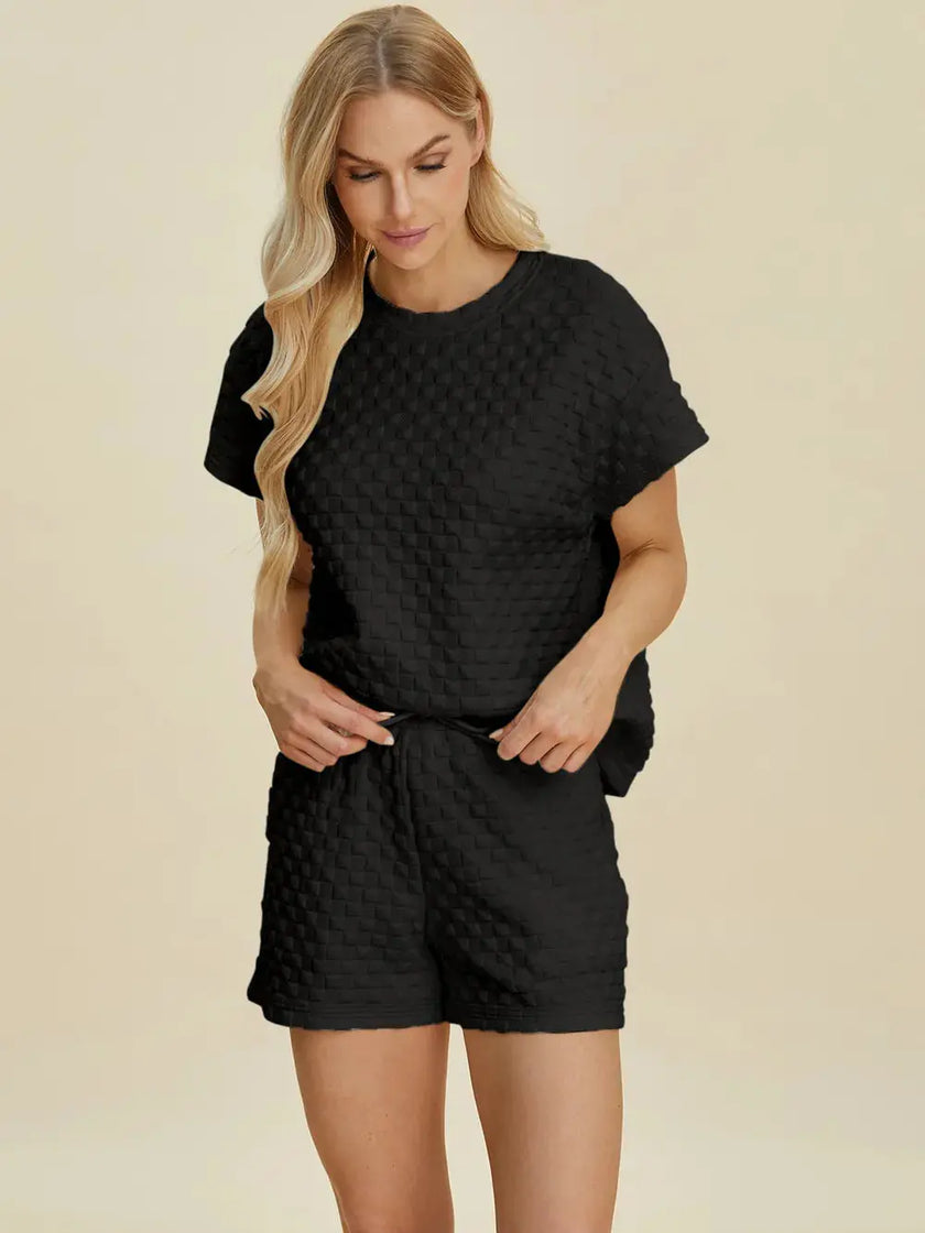 Double Take Full Size Texture T-Shirt and Shorts Set  Style Ratio