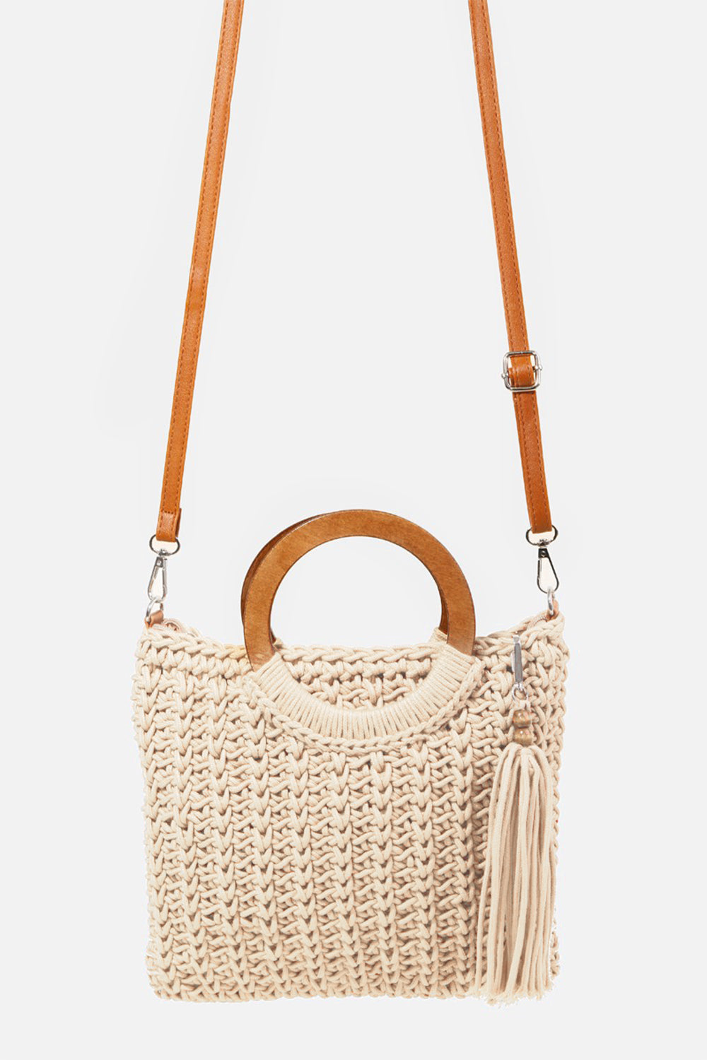 Knit Convertible Tote Bag with Tassel